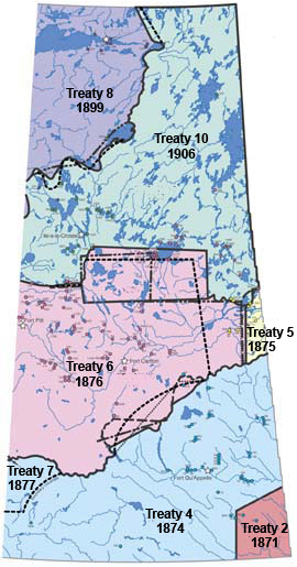 A map of SK with all treaty boundaries marked. 