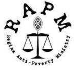 RAPM- Regina Anti Poverty Ministry, with the United Church crest over a set of scales.