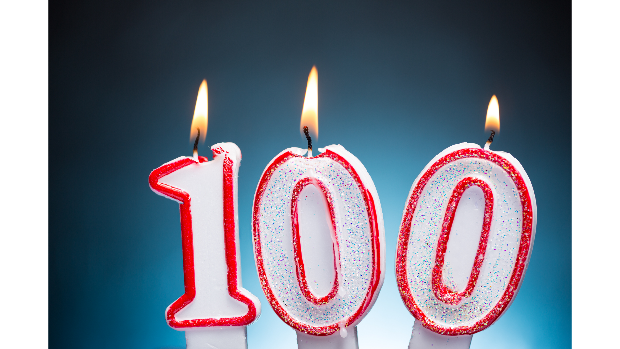 Lit candles spelling out "100".
