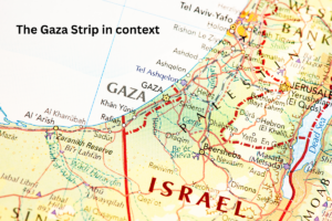 Map showing the Gaza strip in context with Israel.