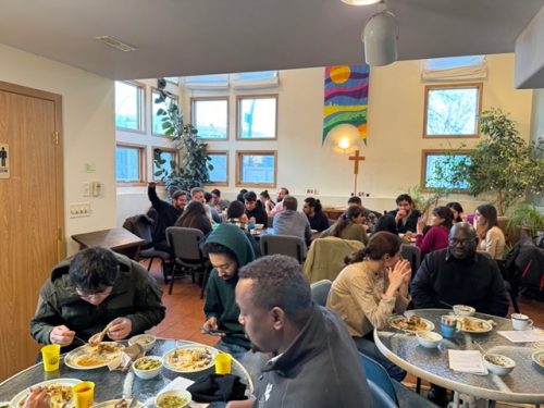 Students eating together at the Lutheran Campus Centre.