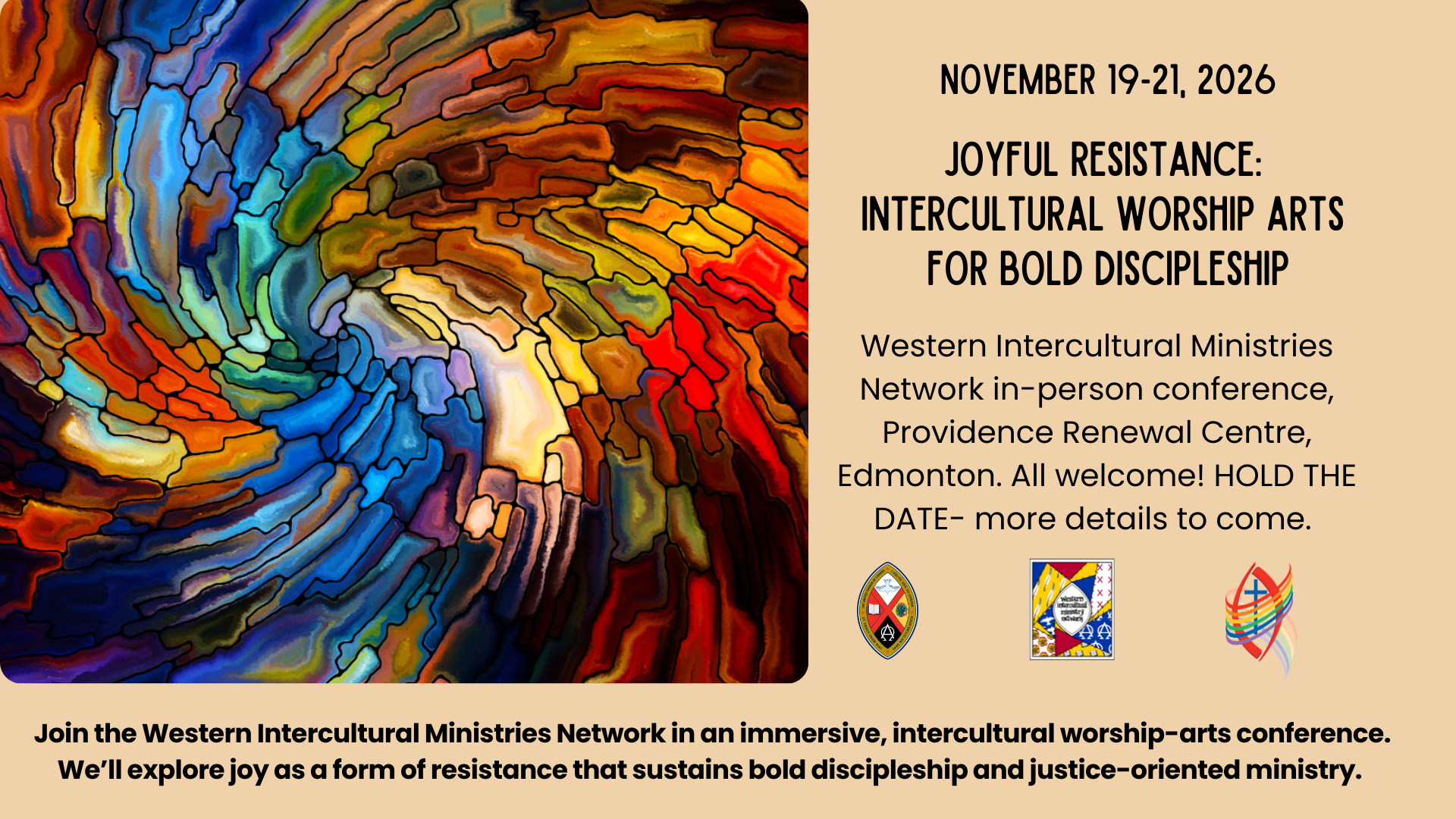 A colourful stained glass swirl- red, blue, yellow, brown. Text on the poster is found in the accompanying post.